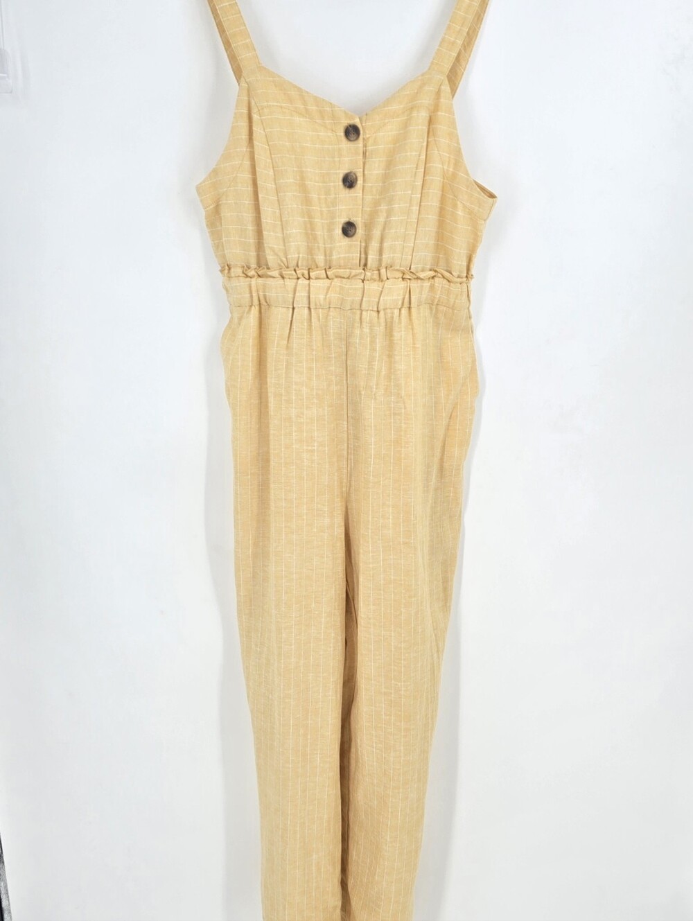 Romeo + Juliet Sleeveless Striped Linen-Blend Jumpsuit in Mustard Large NWT